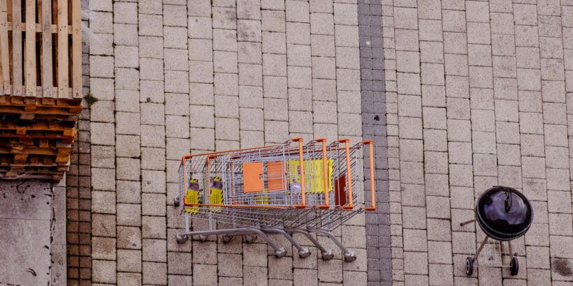 High angle photograph of shopping carts on a paved street in Istanbul, Turkey.